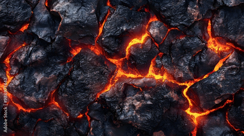 Seamless lava texture background showcasing volcanic rock and molten magma.