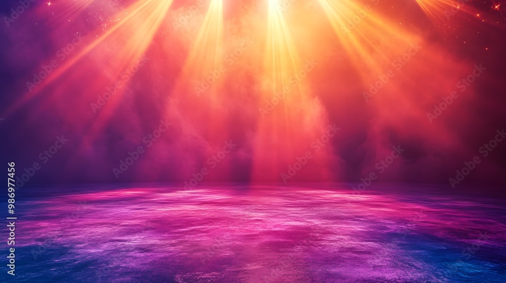 Fototapeta premium A stunning spectacle with vibrant rays of light illuminating the stage. The atmosphere feels electric, inviting excitement and anticipation, enhancing the performance's allure.