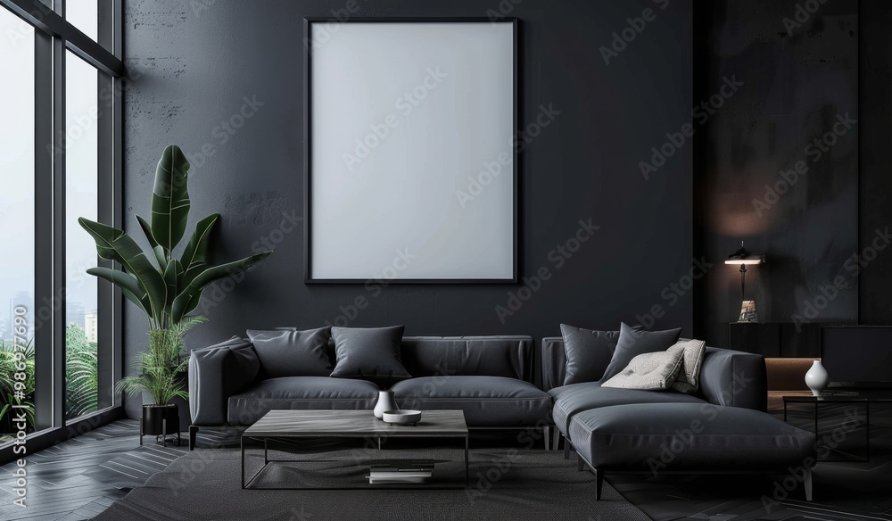 Modern Living Room with Blank Canvas Modern Living Room with Blank Canvas