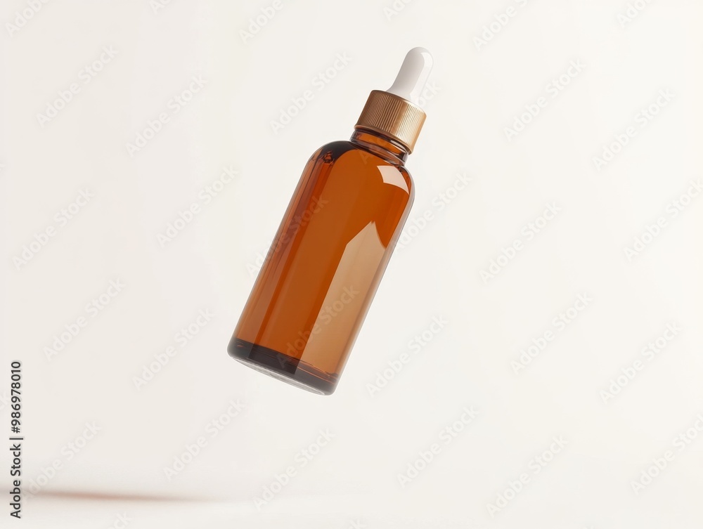 A close-up of an amber glass dropper bottle with a gold cap and a white dropper, isolated against a white background. A close-up of an amber glass dropper bottle with a gold cap and a white dropper, isolated against a white background.