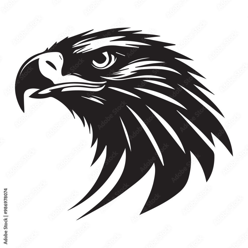 Obraz premium Black eagle head logo Vector Silhouette on white