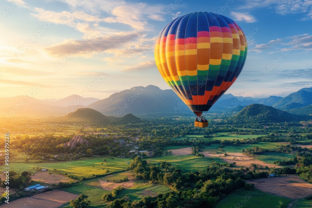 Fototapeta premium Vibrant hot air balloon floating