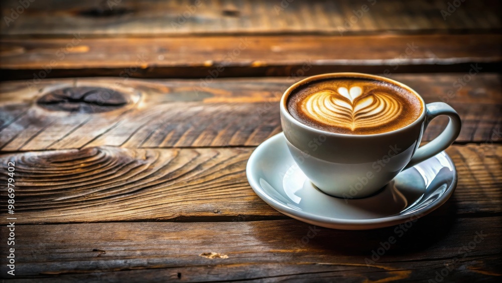 An artistic macchiato with velvety foam served in an espresso cup on a rustic wooden surface An artistic macchiato with velvety foam served in an espresso cup on a rustic wooden surface
