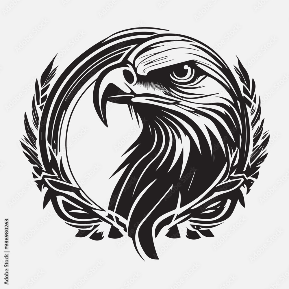 Fototapeta premium Black eagle head logo Vector Silhouette on white
