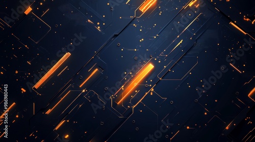 A dark blue background with a circuit board pattern with glowing orange lines,  evoking a futuristic tech feel.