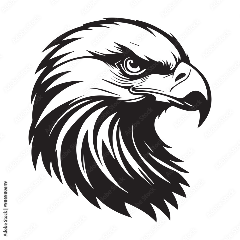Obraz premium Black eagle head logo Vector Silhouette on white