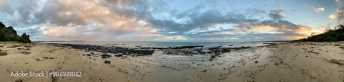 Panorama of the sunset over a deserted Australian beach