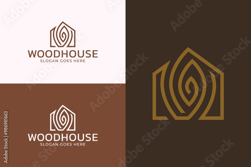 Wood House Letter Abstract Logo Rustic Business Property Concept