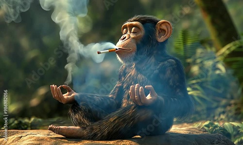 Chimpanzee Smoking and Meditating