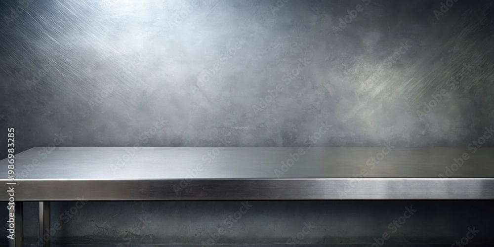 Metal kitchen countertop with iron texture, a flat, large table on a gray background Metal kitchen countertop with iron texture, a flat, large table on a gray background
