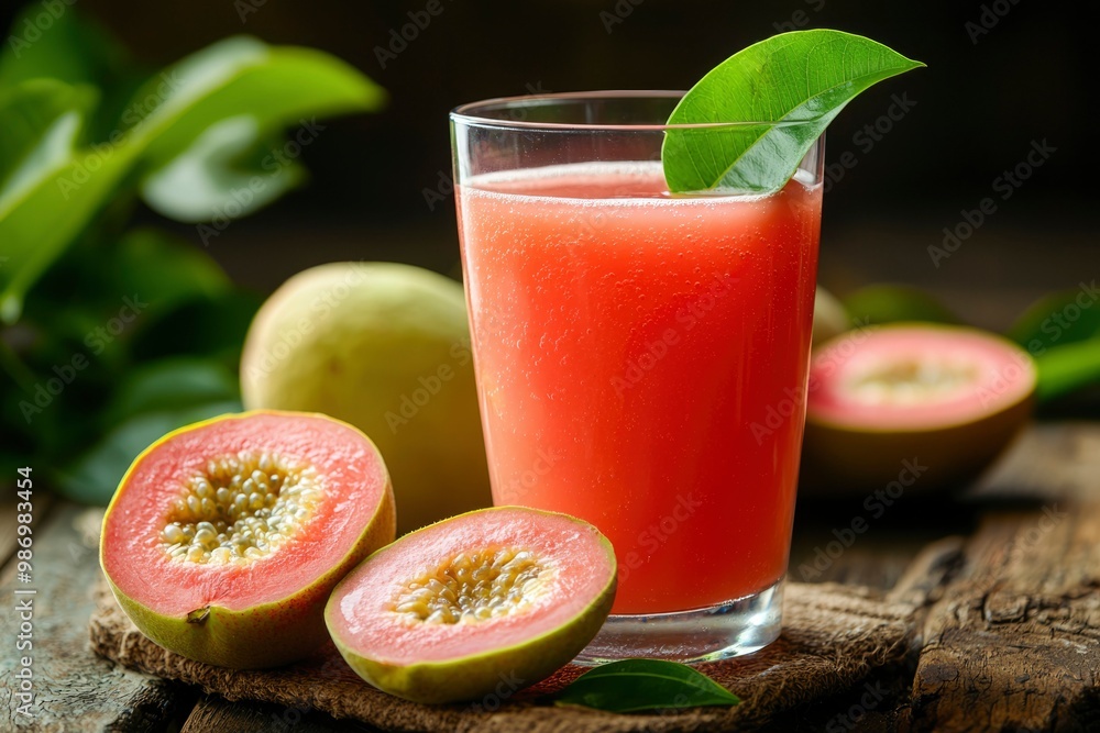 Fresh Guava Juice with Sliced Guava Fruit Fresh Guava Juice with Sliced Guava Fruit
