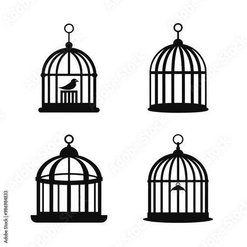 Modern birdcage silhouette vector art illustration	
