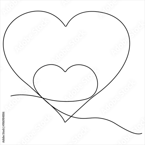 Single line continuous drawing of love sign with heart vector minimalist illustration of love concept