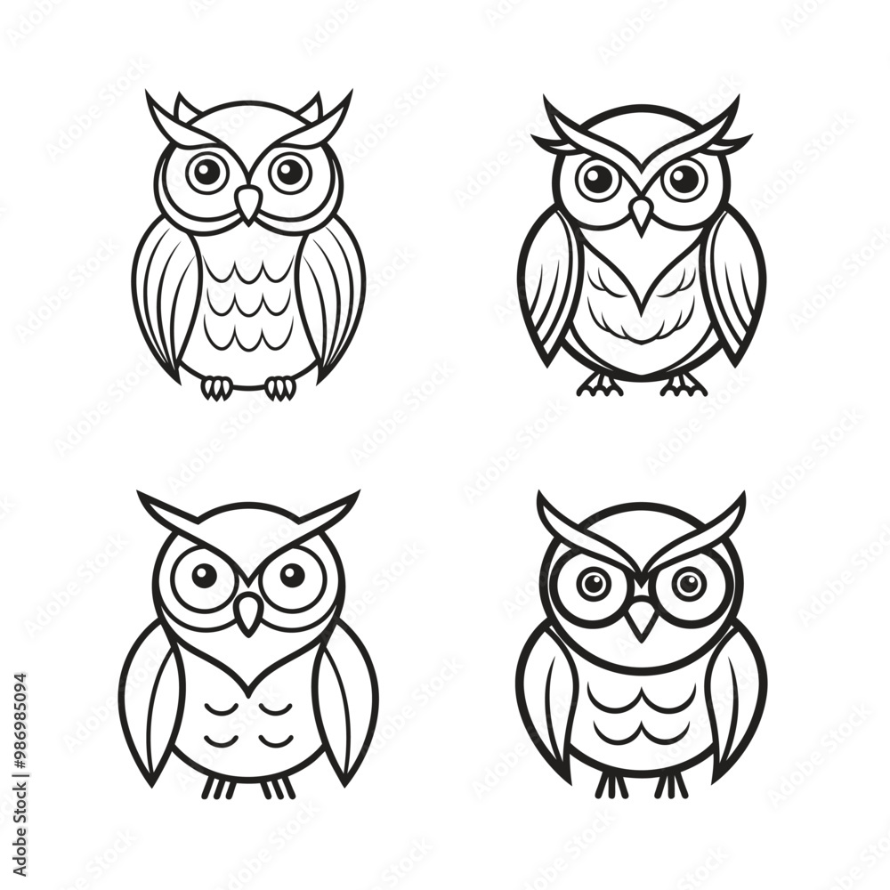Fototapeta premium Owl outline vector art illustration design