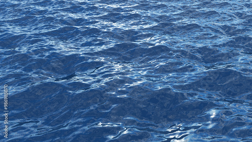 Ocean flare background by 3D rendering scene. 3D renderer of ocean waves. Rays of light on the water.