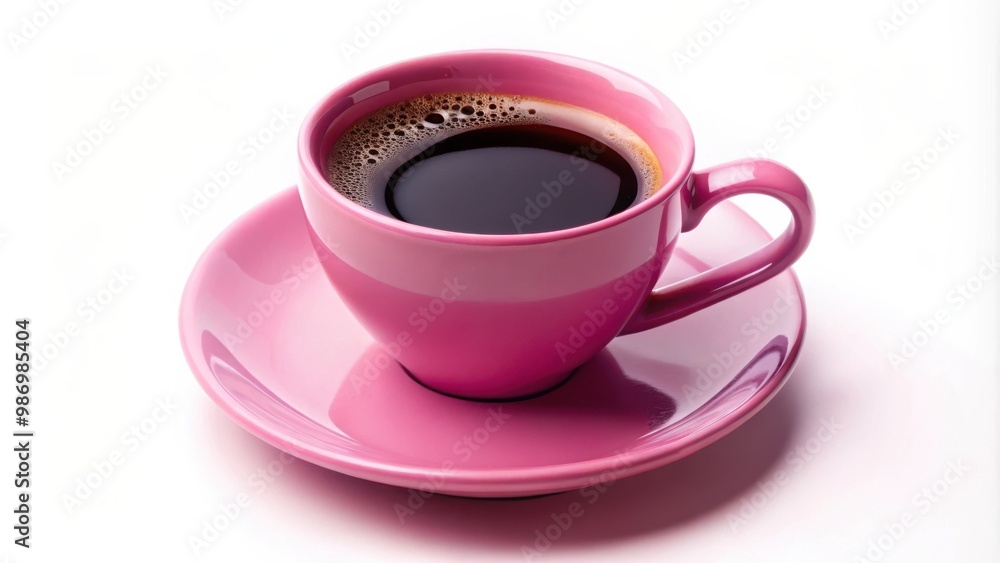 pink ceramic cup filled with black coffee, isolated on a background pink ceramic cup filled with black coffee, isolated on a background