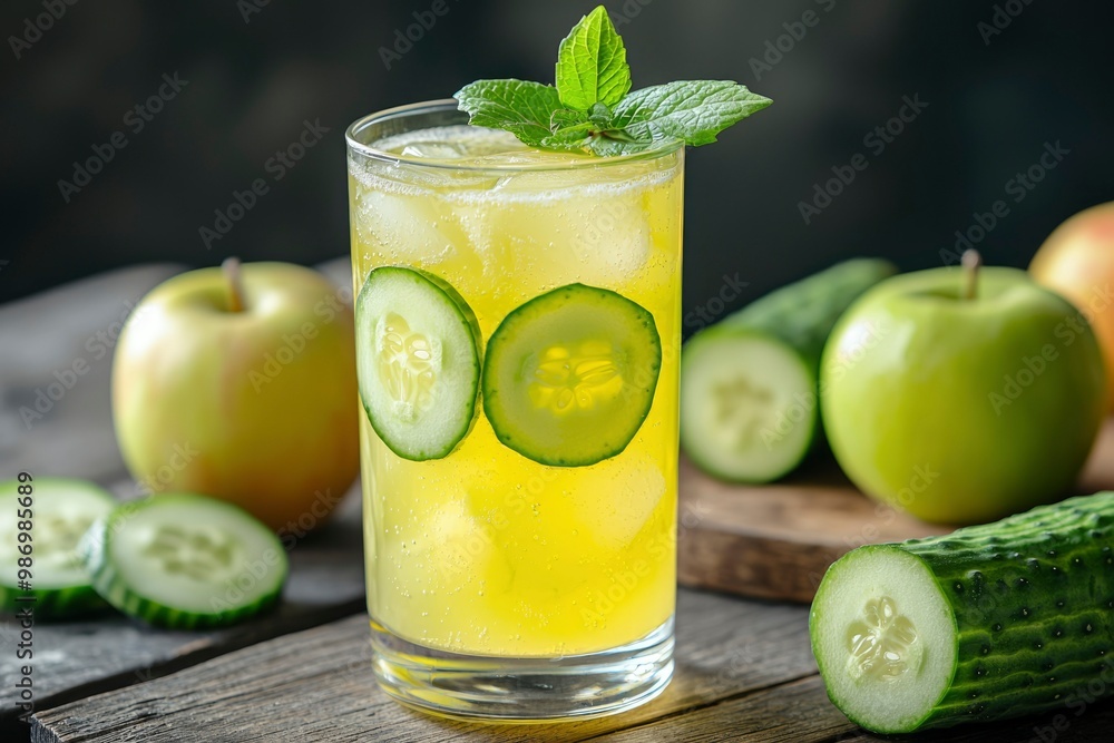A Glass of Cucumber and Apple Refreshment with Mint A Glass of Cucumber and Apple Refreshment with Mint