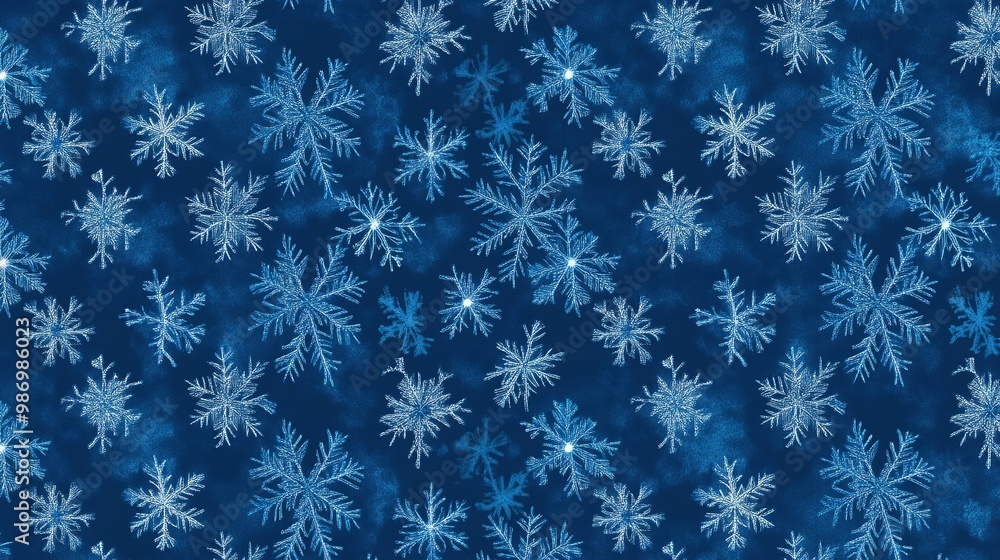 Repeating raster pattern with blue gradient snowflakes on blue background Repeating raster pattern with blue gradient snowflakes on blue background