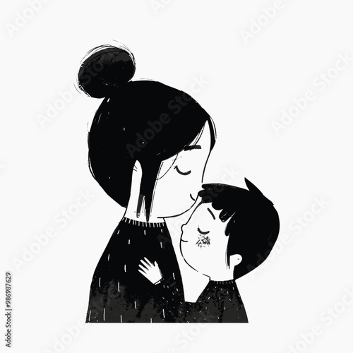 Tender mother-child embrace illustration