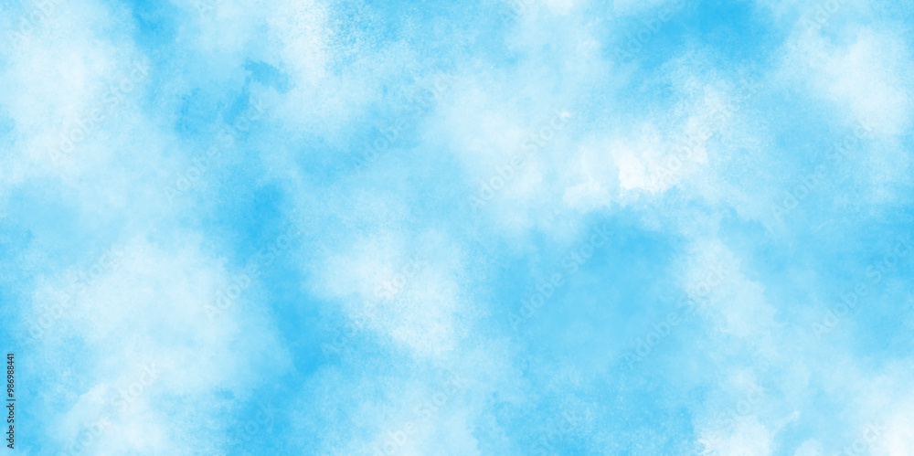 Digital art painting of cloudy sky, blurred and grainy Blue powder explosion with natural cloudy clouds and fog, watercolor design with watercolor texture with tiny white clouds. Digital art painting of cloudy sky, blurred and grainy Blue powder explosion with natural cloudy clouds and fog, watercolor design with watercolor texture with tiny white clouds.