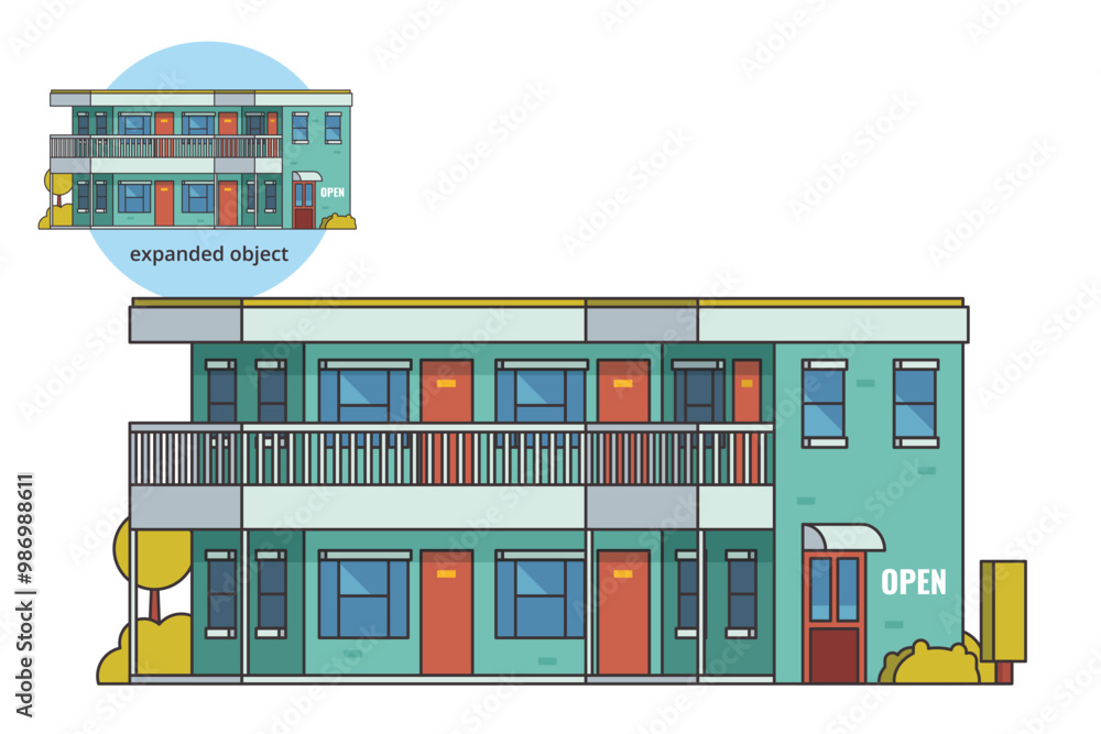 Vector Illustration of Motel or Hotel Building with Outline Editable File Vector Illustration of Motel or Hotel Building with Outline Editable File