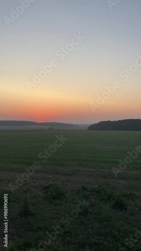 sunset in the countryside, czech autumn landscape, panoramic view village Hnevosice, silesia region, Opava,  photo