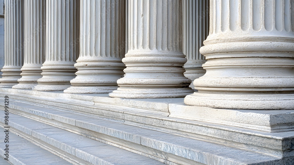 Stone colonnade and stairs detail showcasing classical pillars in a building facade. Stone colonnade and stairs detail showcasing classical pillars in a building facade.