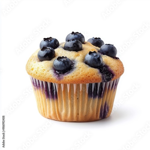 Blueberry muffin cake isolated on a white background, showcasing its vibrant color and fresh blueberries.