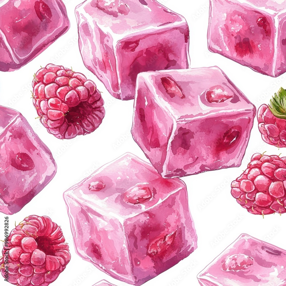 Watercolor seamless pattern of raspberry fudge, isolated on a white background, offering a creative and artistic design. Watercolor seamless pattern of raspberry fudge, isolated on a white background, offering a creative and artistic design.