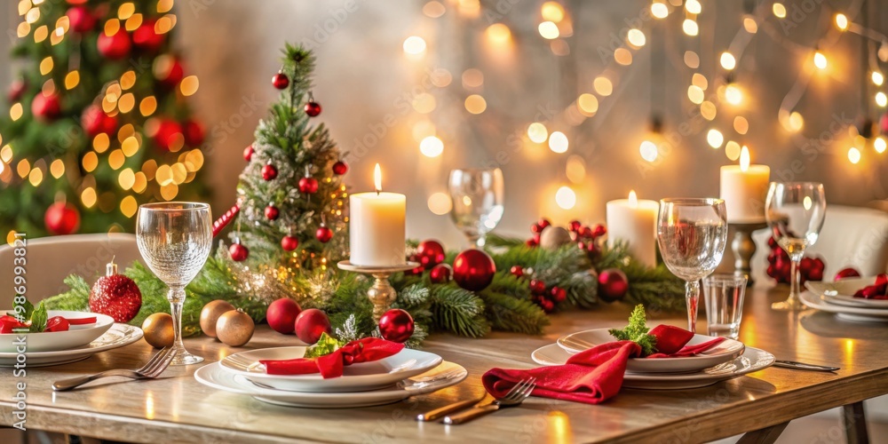Christmas table setting with space for products Christmas table setting with space for products