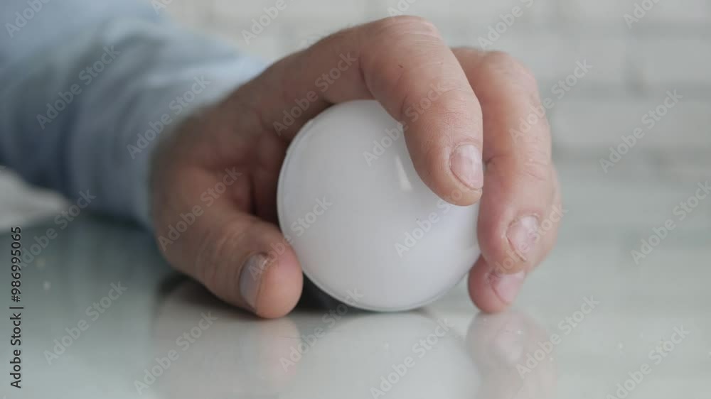 One Person Keeping in Hand a Led Bulb Lighting. Led Lighting Technology with Low Energy Consumption. One Person Keeping in Hand a Led Bulb Lighting. Led Lighting Technology with Low Energy Consumption.