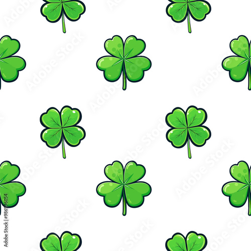 Shamrock green repeat pattern, St. Patrick's Day background. Shamrock and lucky clover seamless pattern, Vector illustration on white background