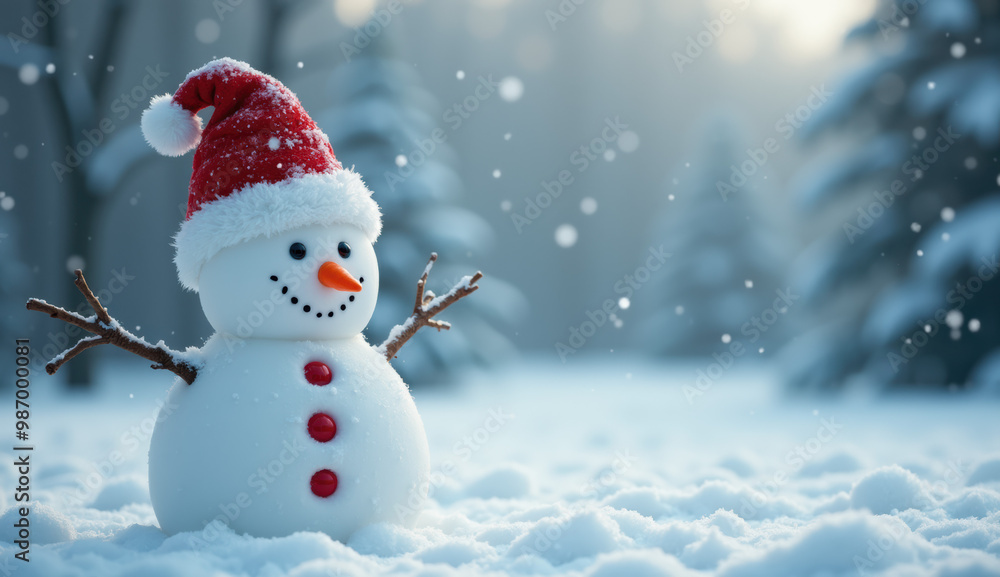 Christmas Snowman in Snowy Forest: Festive Winter Wonderland Card Design Christmas Snowman in Snowy Forest: Festive Winter Wonderland Card Design