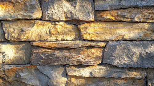 Sunlit Textured Stone Wall - Natural Patterns and Shadows Creating Depth