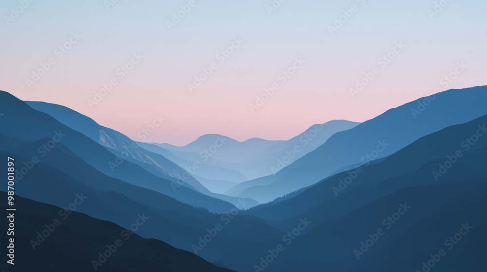 Dawn's Serenity: Exploring Tranquil Mountain Landscape in Soft Morning Light Dawn's Serenity: Exploring Tranquil Mountain Landscape in Soft Morning Light