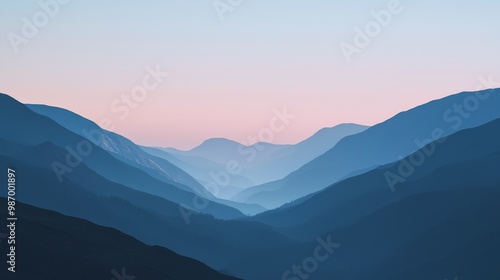 Dawn's Serenity: Exploring Tranquil Mountain Landscape in Soft Morning Light