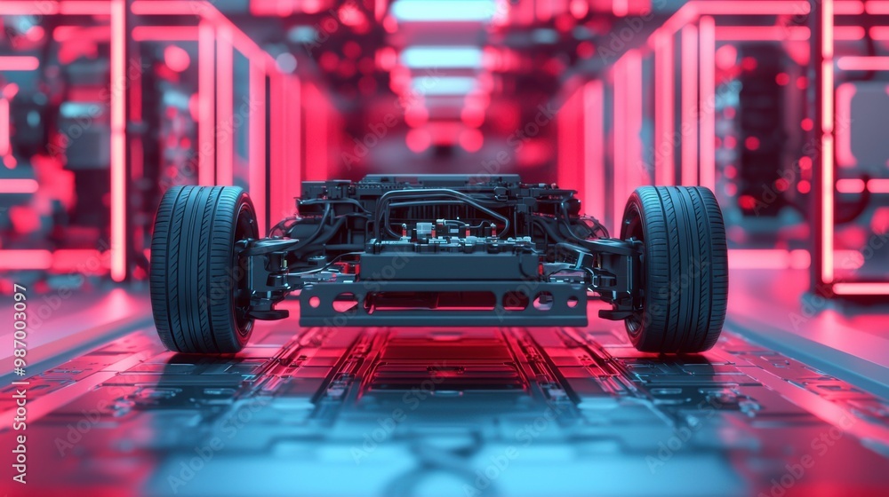 High-detail 3D illustration of an electric car battery charging with visible electric currents High-detail 3D illustration of an electric car battery charging with visible electric currents