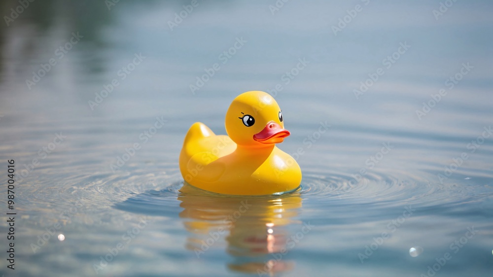 Yellow rubber duck floating in a pool of water. Yellow rubber duck floating in a pool of water.