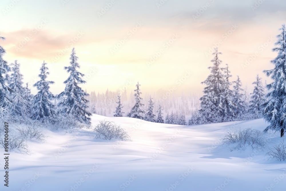 Serene Winter Landscape with Snow-Covered Trees Serene Winter Landscape with Snow-Covered Trees