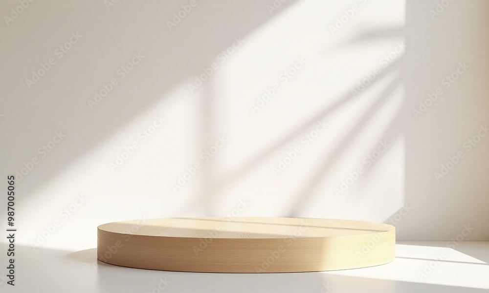 Empty minimal natural wooden table counter podium, beautiful wood grain in sunlight Empty minimal natural wooden table counter podium, beautiful wood grain in sunlight