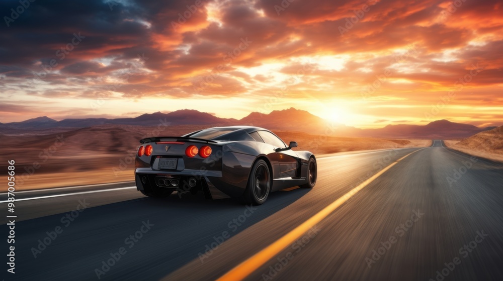 A sleek sports car speeds on an open road against a breathtaking sunset, capturing the thrill of the drive and the beauty of the landscape. A sleek sports car speeds on an open road against a breathtaking sunset, capturing the thrill of the drive and the beauty of the landscape.