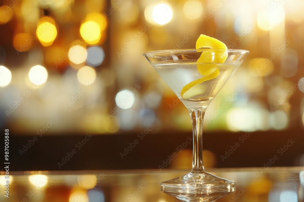 Classic Martini with Lemon Twist in Sleek Glass Classic Martini with Lemon Twist in Sleek Glass