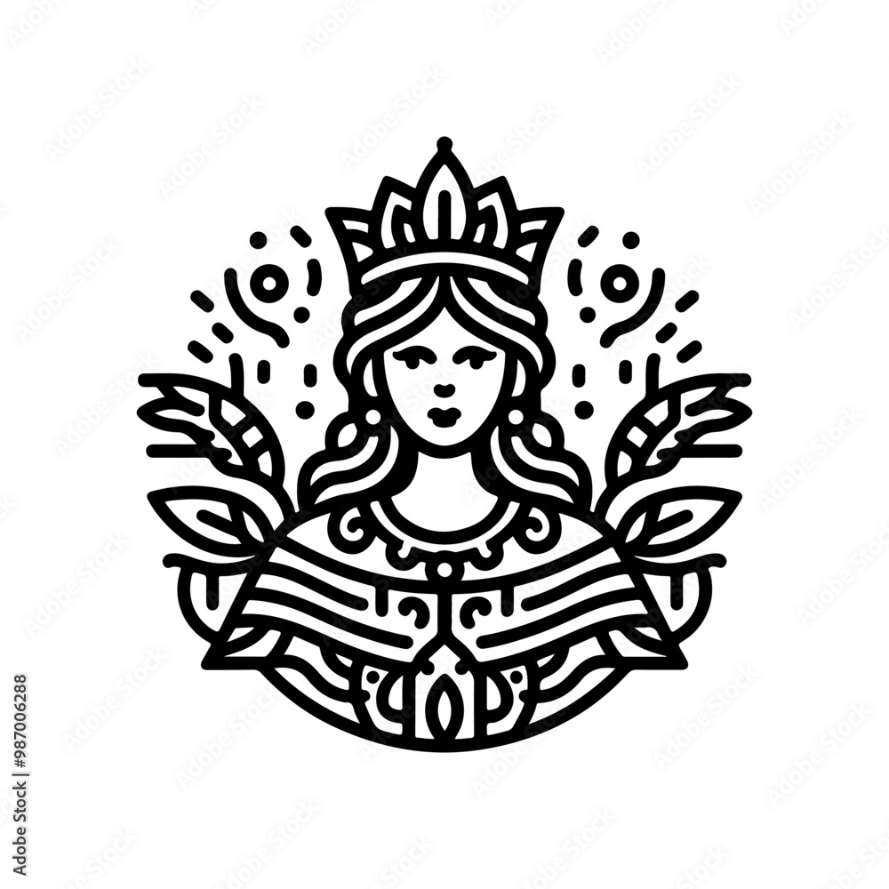 beauty line art queen logo template. goddess of nature logo illustration