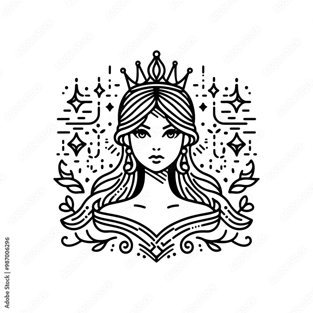 beauty line art queen logo template. goddess of nature logo illustration beauty line art queen logo template. goddess of nature logo illustration