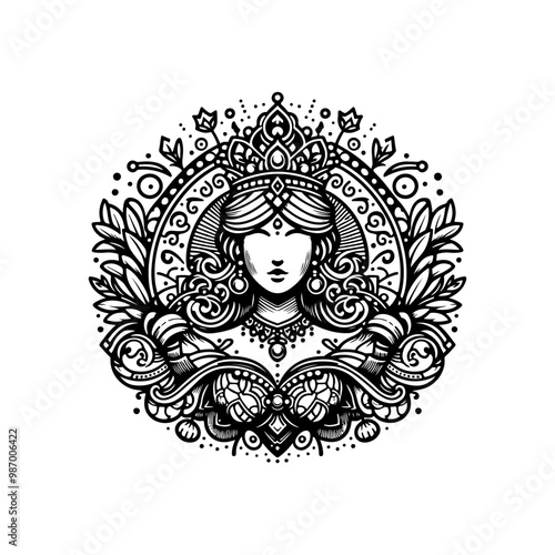 beauty line art queen logo template. goddess of nature logo illustration