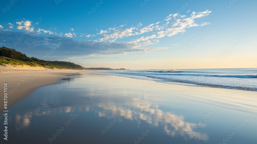 Serene Sunrise: Tranquil Beach with Gentle Shadows for Calm Reflection Serene Sunrise: Tranquil Beach with Gentle Shadows for Calm Reflection