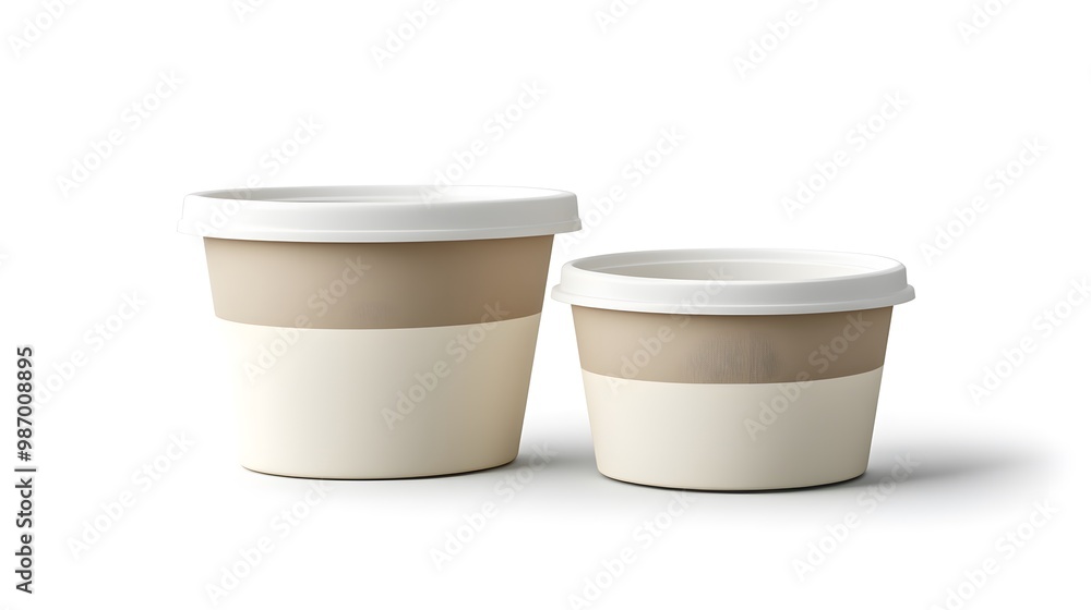Yogurt cup package isolated on a white transparent background, highlighting the product's design and label. Yogurt cup package isolated on a white transparent background, highlighting the product's design and label.