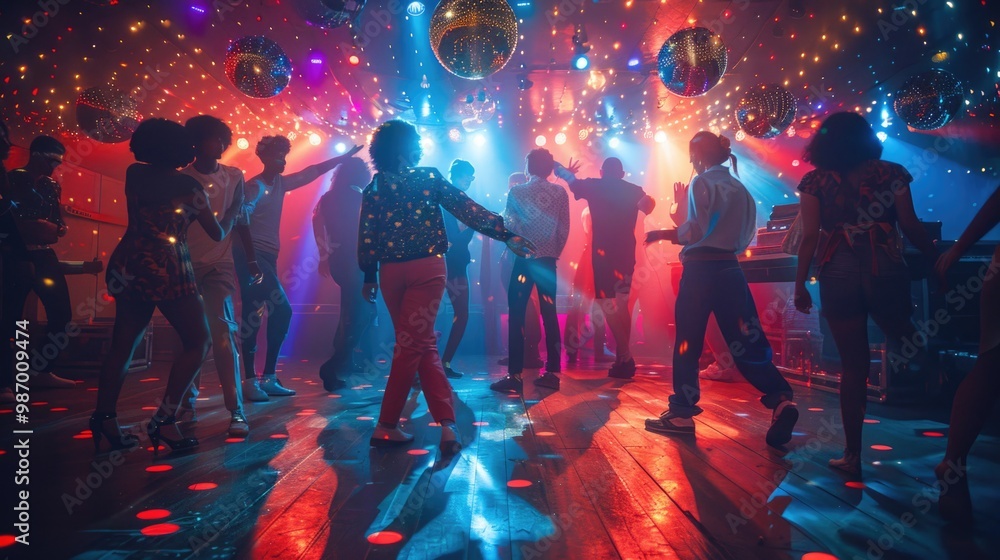 Retro Dance Party Atmosphere with Colorful Disco Lights