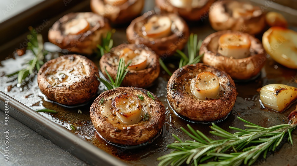 Oven-roasted mushrooms with rosemary sprigs offer earthy flavors and a savory experience. Simple ingredients enhanced with aromatic herbs for a wholesome side dish. Oven-roasted mushrooms with rosemary sprigs offer earthy flavors and a savory experience. Simple ingredients enhanced with aromatic herbs for a wholesome side dish.