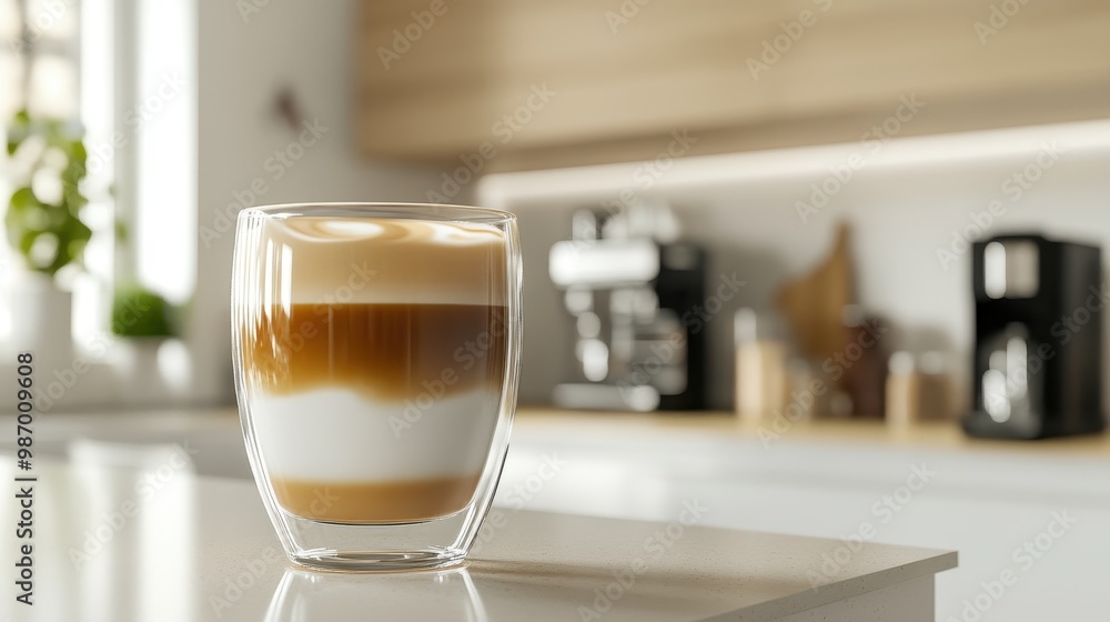 Creamy Caramel Macchiato in Glass with Latte Art Creamy Caramel Macchiato in Glass with Latte Art